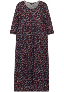 Ulla Popken MIDI, BLUMEN MUSTER, RUNDHALS, 3/4-ÄRMEL - Sukienka Z Dżerseju - Multicolor Schwarz -Ulla Popken dbc368bc72bd4bc9b6c468e5481cd3af