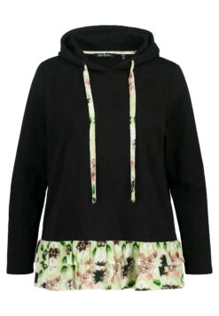 Ulla Popken RUFFLE HEM A LINE FIT - Bluza Z Kapturem - Black -Ulla Popken e19828334bea4b4d8c3b63e30b77c1a3