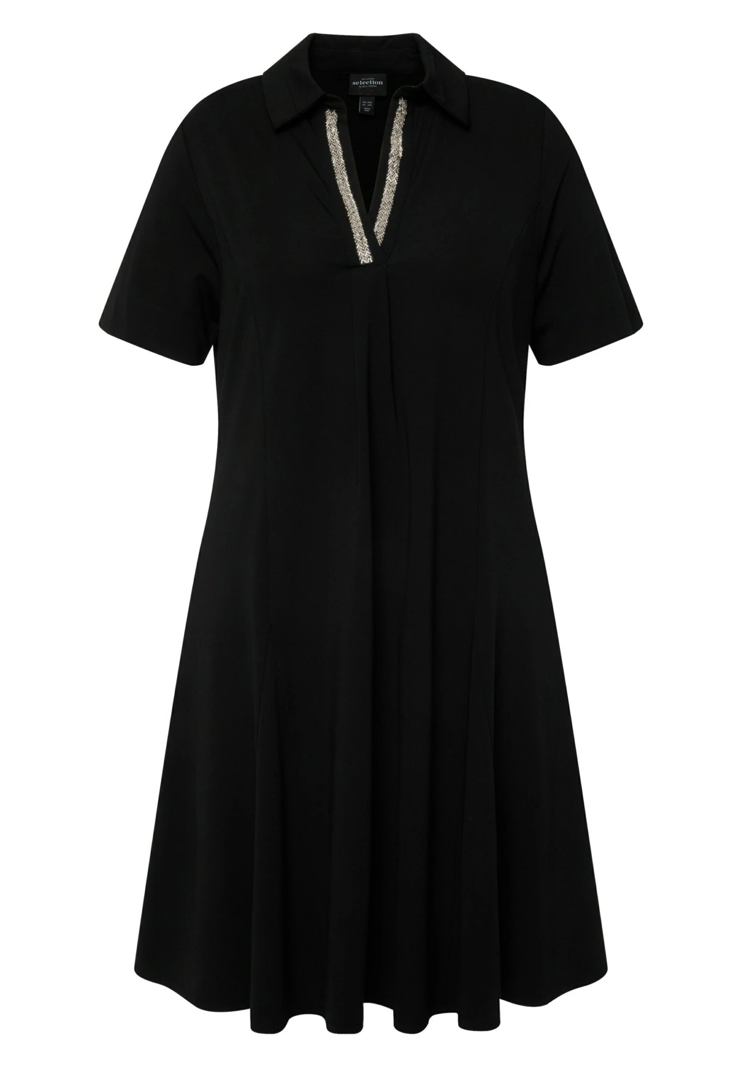 Ulla Popken MIDI À COL CHEMISE ET MANCHES COURTES. POINT DE ROME - Sukienka Z Dżerseju - Noir 7 Ulla Popken MIDI À COL CHEMISE ET MANCHES COURTES. POINT DE ROME - Sukienka Z Dżerseju - Noir - obrazek 5