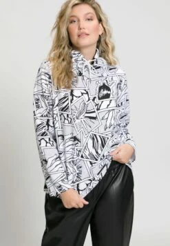 Ulla Popken MOTIF BÉDÉ, COL MONTANT, MANCHES LONGUES - Bluza - Blanc Neige