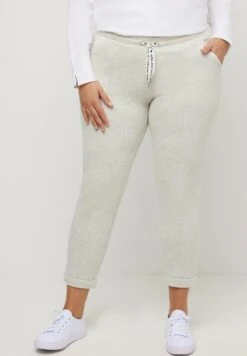 Ulla Popken VISGRAATDESSIN, BIES, ELASTISCHE BAND - Spodnie Treningowe - Lichtgrijs Mélange