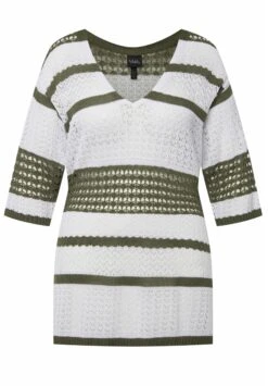 Ulla Popken TUNIQUE RAYÉE COL EN V MANCHES 3/4. - Sweter - Vert Naturel -Ulla Popken ed08545e552748e190d9e0a4a7e01255