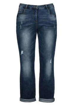 Ulla Popken BOYFRIEND DESTROY-EFFEKTEN 5-POCKET - Jeansy Slim Fit - Denim Bleu Foncé -Ulla Popken ed0af169d5b1429e86ee7241543134b1