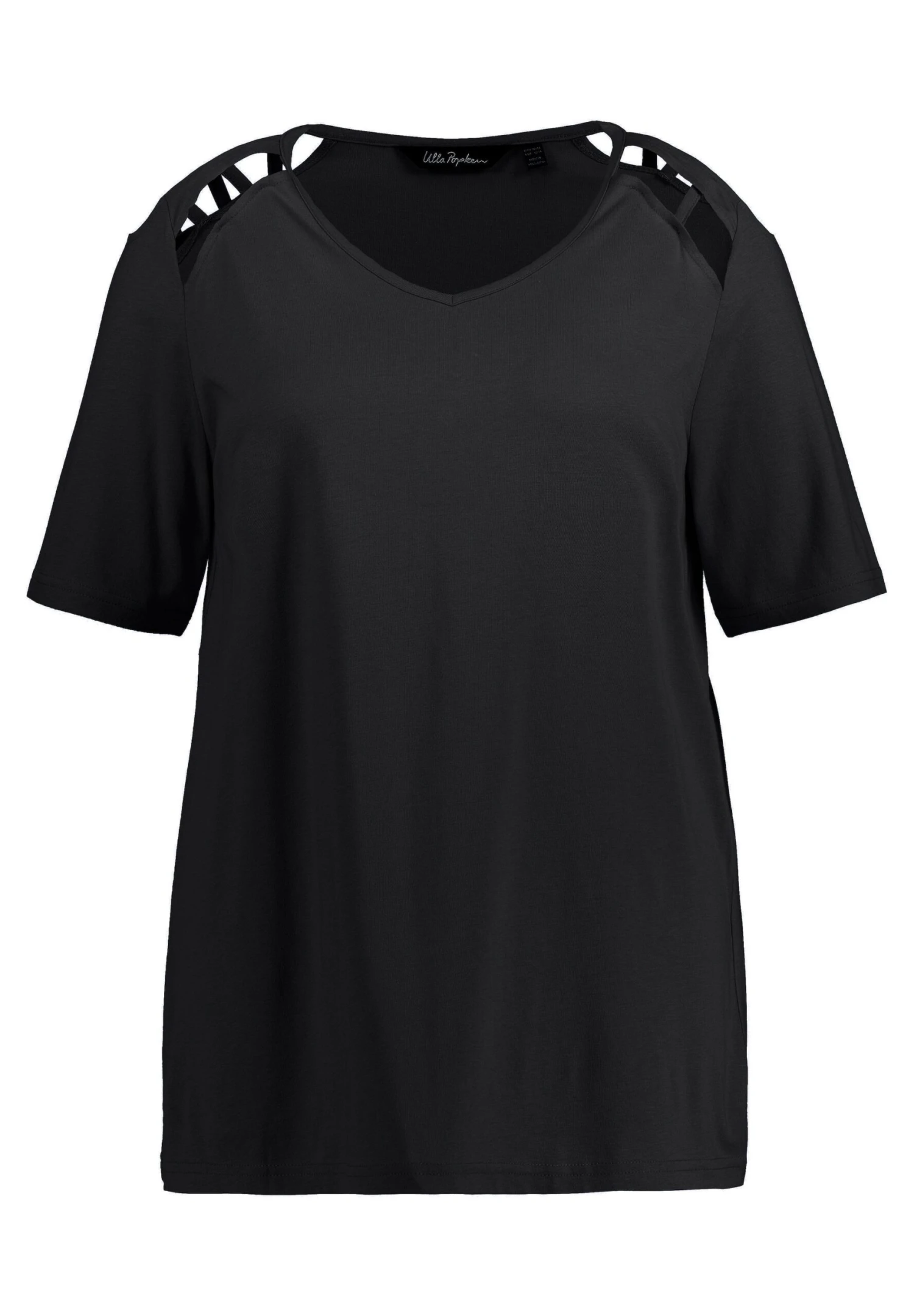 Ulla Popken AUSSCHNITTE A-LINIE V-AUSSCHNITT HALBARM - T-shirt Z Nadrukiem - Schwarz 6 Ulla Popken AUSSCHNITTE A-LINIE V-AUSSCHNITT HALBARM - T-shirt Z Nadrukiem - Schwarz - obrazek 4