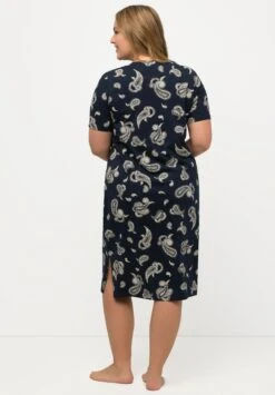 Ulla Popken DE NUIT MOTIF CACHEMIRE À COL EN V MANCHES COURTES ET C - Koszula Nocna - Marine -Ulla Popken f6f9e3b67b1947eba0c68ba3db800f38