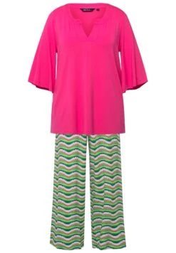 Ulla Popken SET À MOTIF VAGUES COL TUNISIEN ET MANCHES PAPILLON 3/4 - Piżama - Rojo Hibisco -Ulla Popken ffd4a634a474456691fc63dfcdd0533e